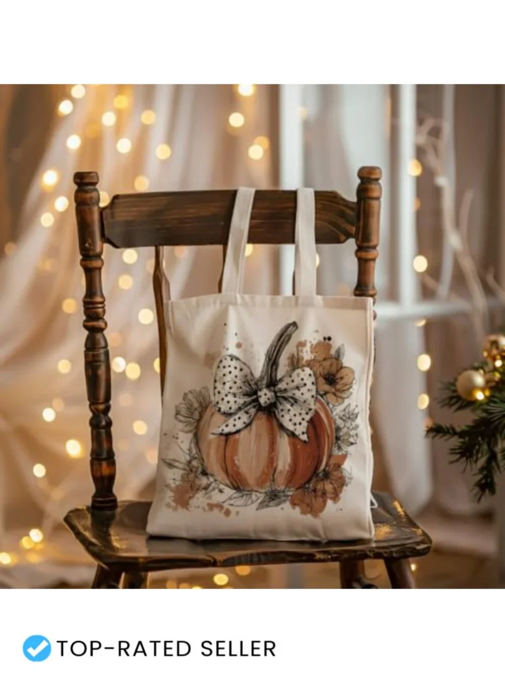 Floral Canvas Tote Bag Pumpkin Spice Fall Autumn Handbag Shoulder Purse